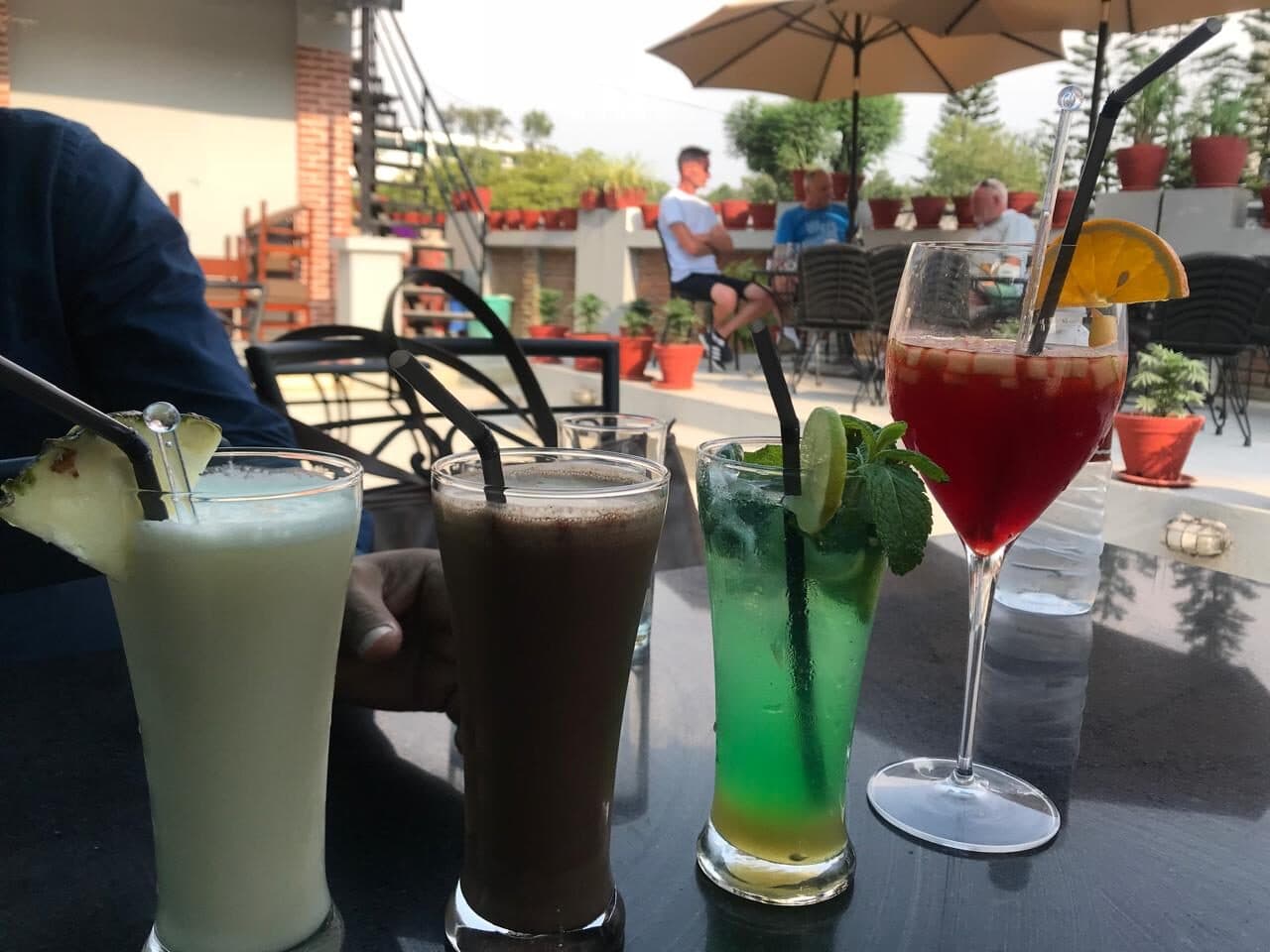 Shakes, mocktails and a cocktail on the sunny terrace